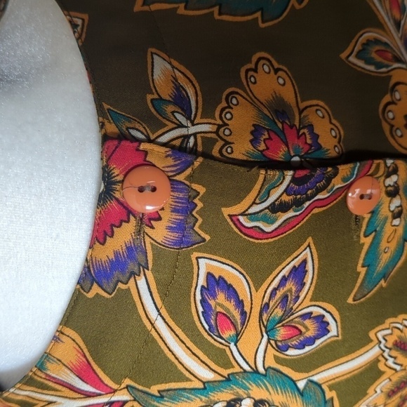 Vtg Cottagecore rayon long sleeve olive green Office Siren Floral dress Sz 6 - Picture 3 of 12